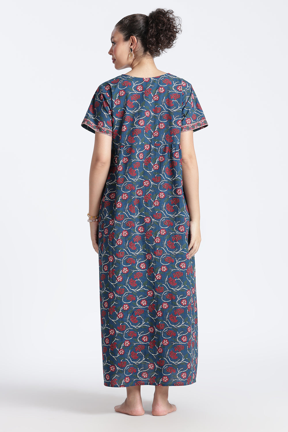 Naidu Hall Women’s Printed Cotton Nighty | Full-Length Daily Wear & Sleepwear Nightdress with V-Neck & Frock-Style Gathers
 - NB20