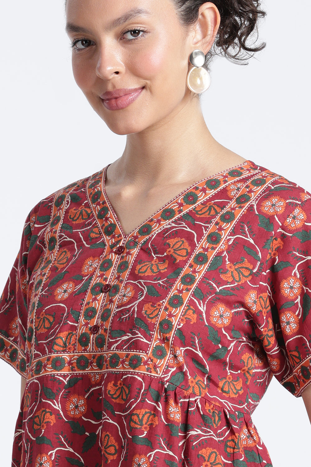 Naidu Hall Women’s Printed Cotton Nighty | Full-Length Daily Wear & Sleepwear Nightdress with V-Neck & Frock-Style Gathers
 - NB20