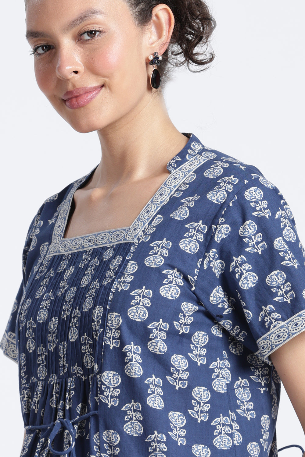 Naidu Hall Women’s Printed Cotton Nighty | Full-Length Daily Wear & Sleepwear Nightdress with Square Neck & Mandarin Collar
 - NB23