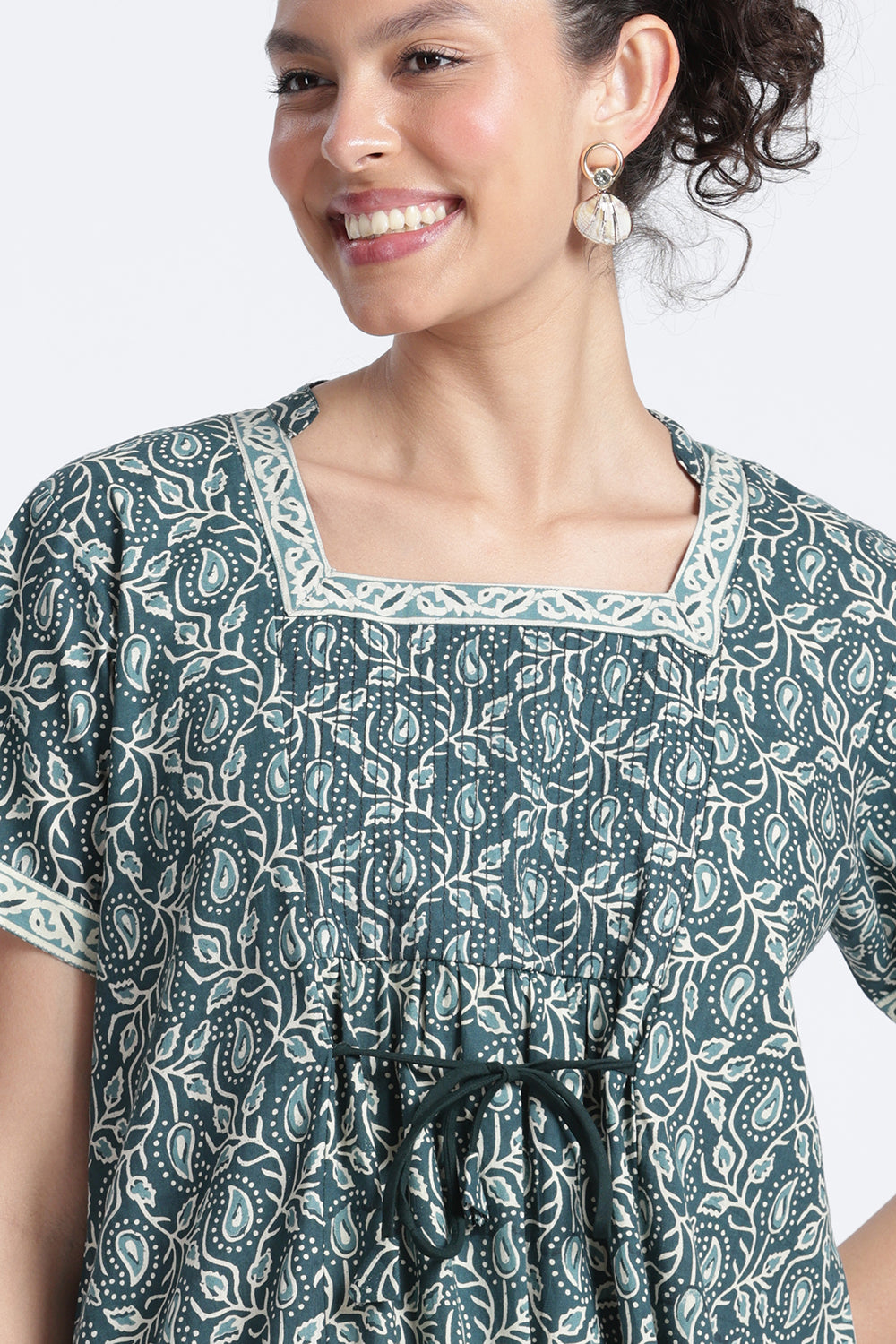 Naidu Hall Women’s Printed Cotton Nighty | Full-Length Daily Wear & Sleepwear Nightdress with Square Neck & Mandarin Collar
 - NB22