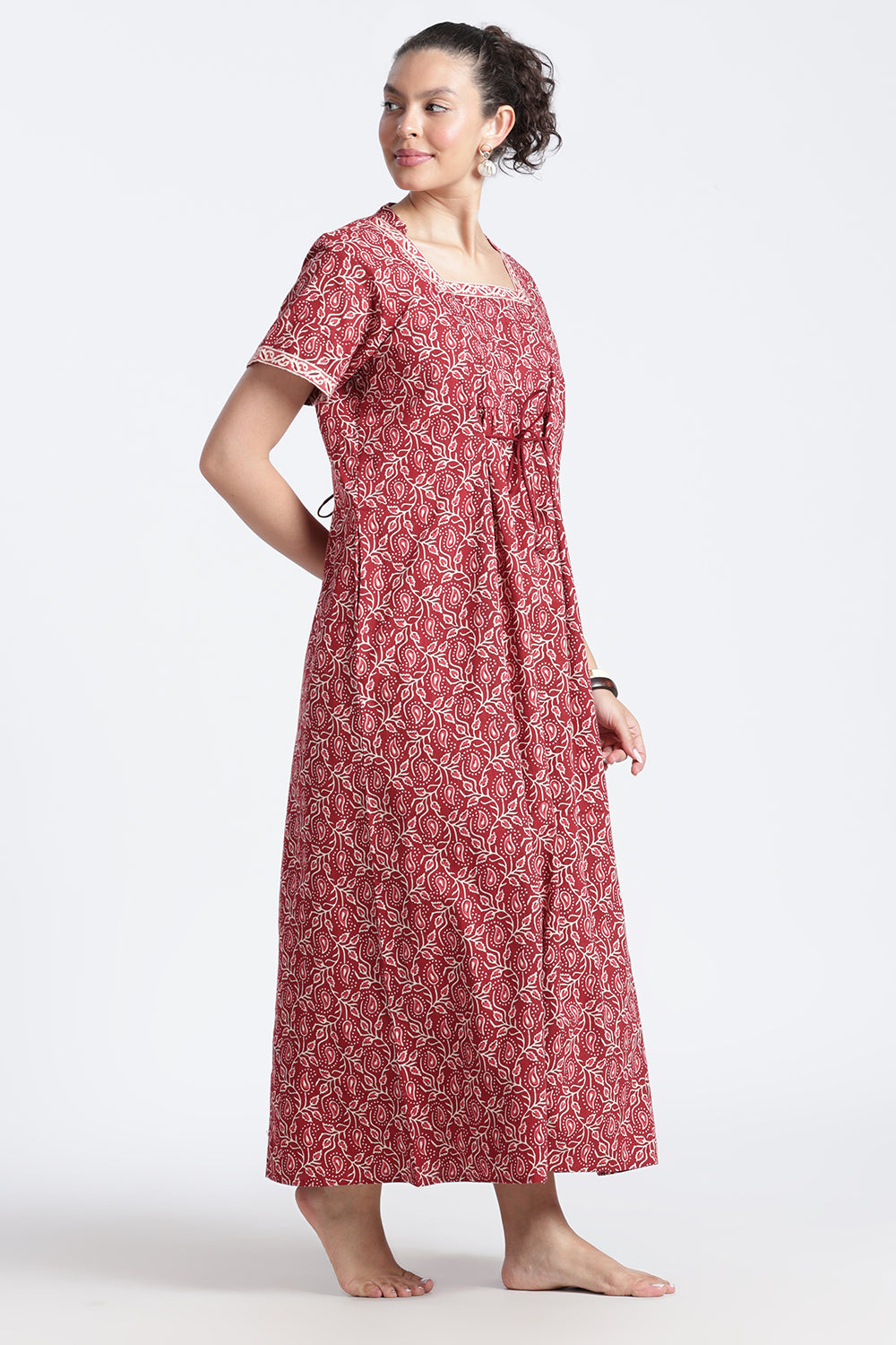 Naidu Hall Women’s Printed Cotton Nighty | Full-Length Daily Wear & Sleepwear Nightdress with Square Neck & Mandarin Collar
 - NB22