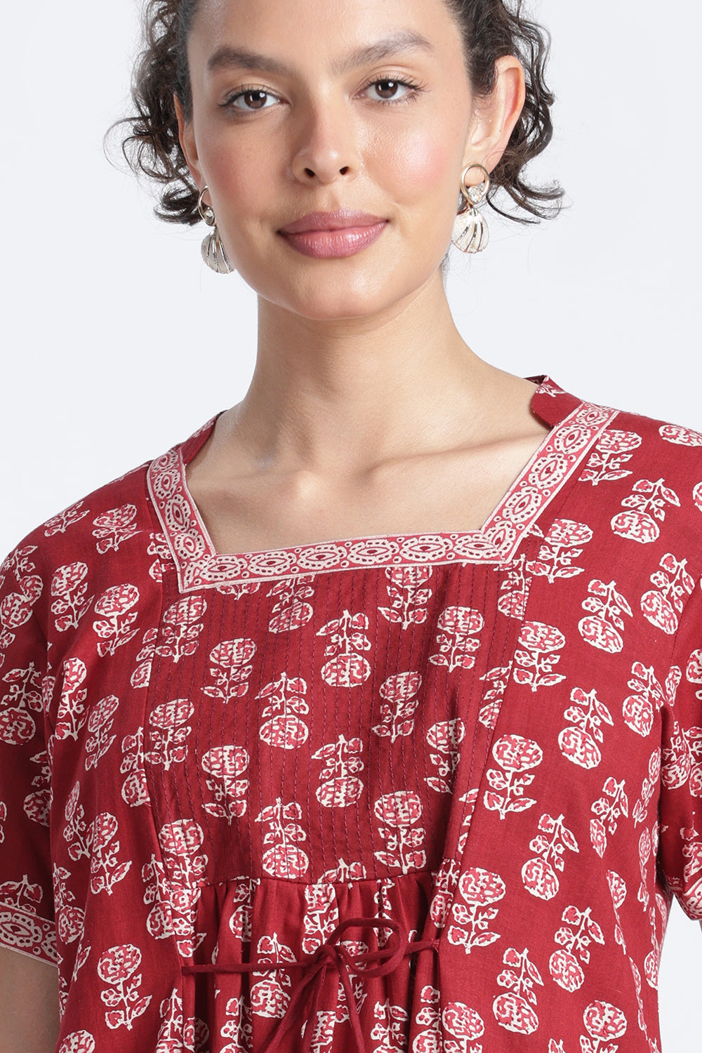 Naidu Hall Women’s Printed Cotton Nighty | Full-Length Daily Wear & Sleepwear Nightdress with Square Neck & Mandarin Collar
 - NB23