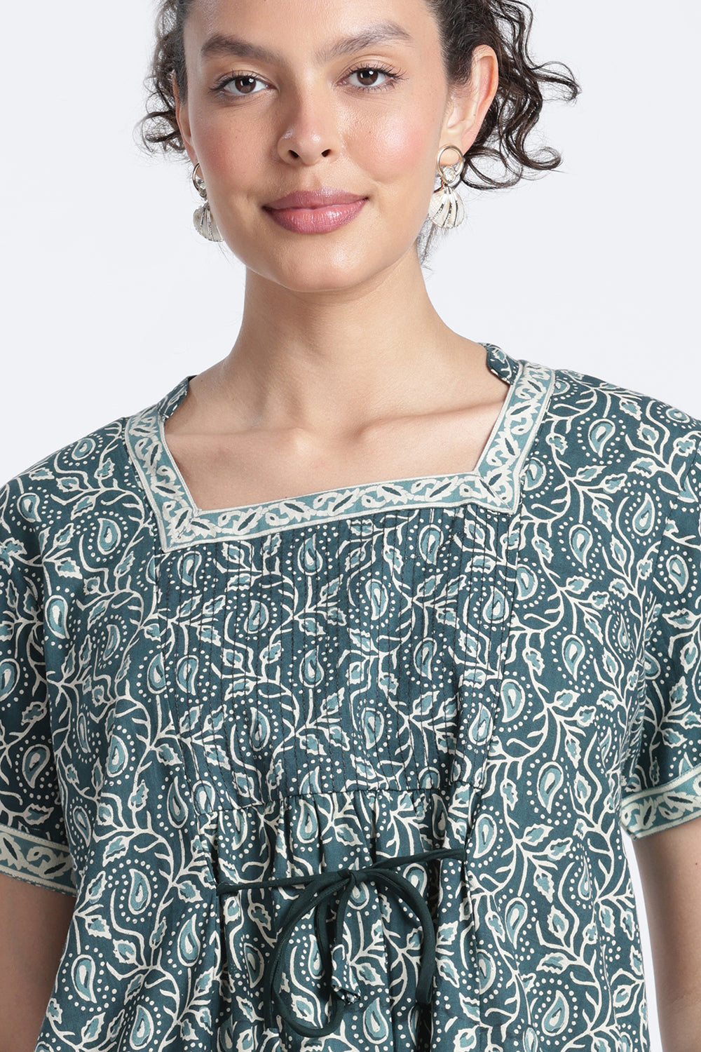 Naidu Hall Women’s Printed Cotton Nighty | Full-Length Daily Wear & Sleepwear Nightdress with Square Neck & Mandarin Collar
 - NB22