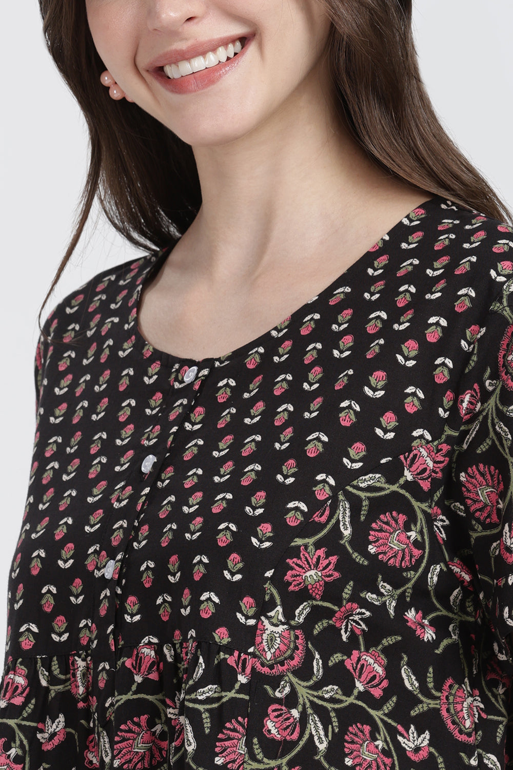 Naidu Hall Women’s Floral Printed Cotton Blend Nighty | Full-Length Round Neck Daily Wear Nightdress
 - NB14