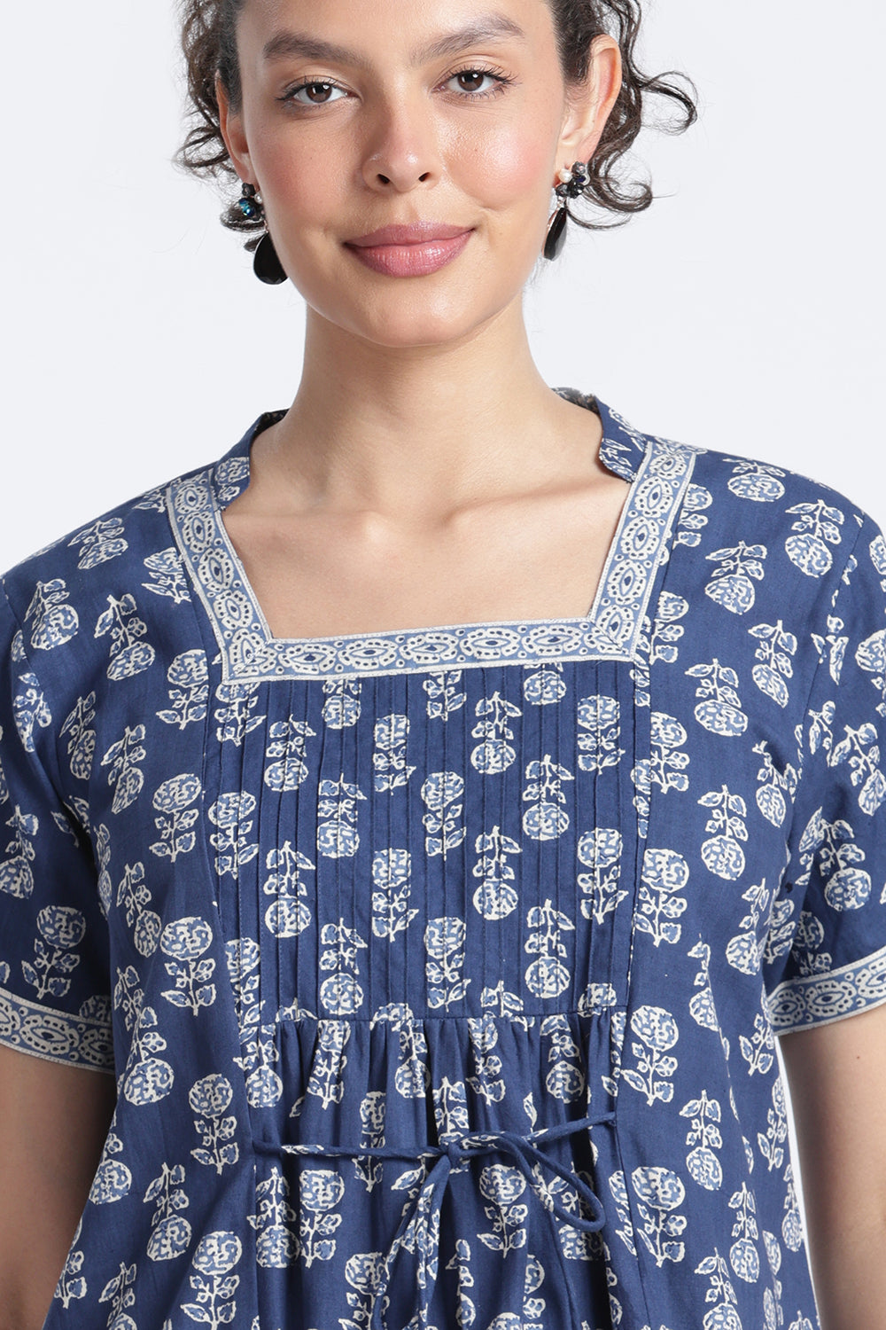 Naidu Hall Women’s Printed Cotton Nighty | Full-Length Daily Wear & Sleepwear Nightdress with Square Neck & Mandarin Collar
 - NB23