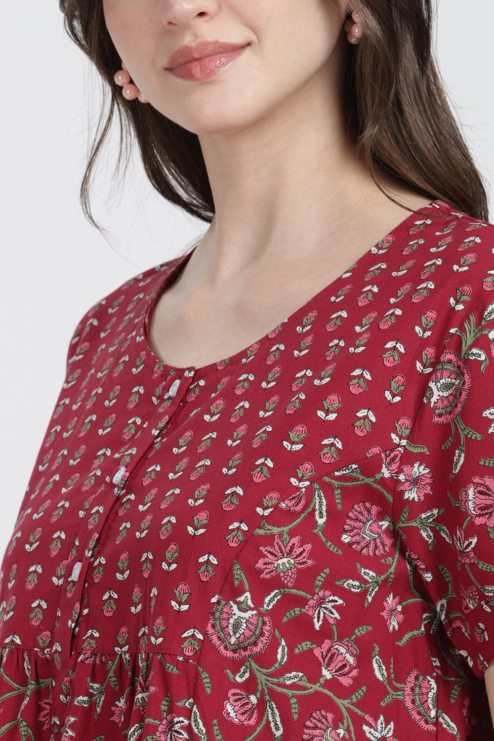 Naidu Hall Women’s Floral Printed Cotton Blend Nighty | Full-Length Round Neck Daily Wear Nightdress
 - NB14