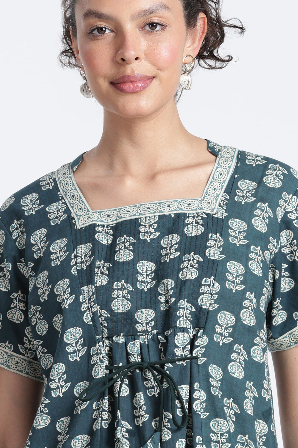 Naidu Hall Women’s Printed Cotton Nighty | Full-Length Daily Wear & Sleepwear Nightdress with Square Neck & Mandarin Collar
 - NB23