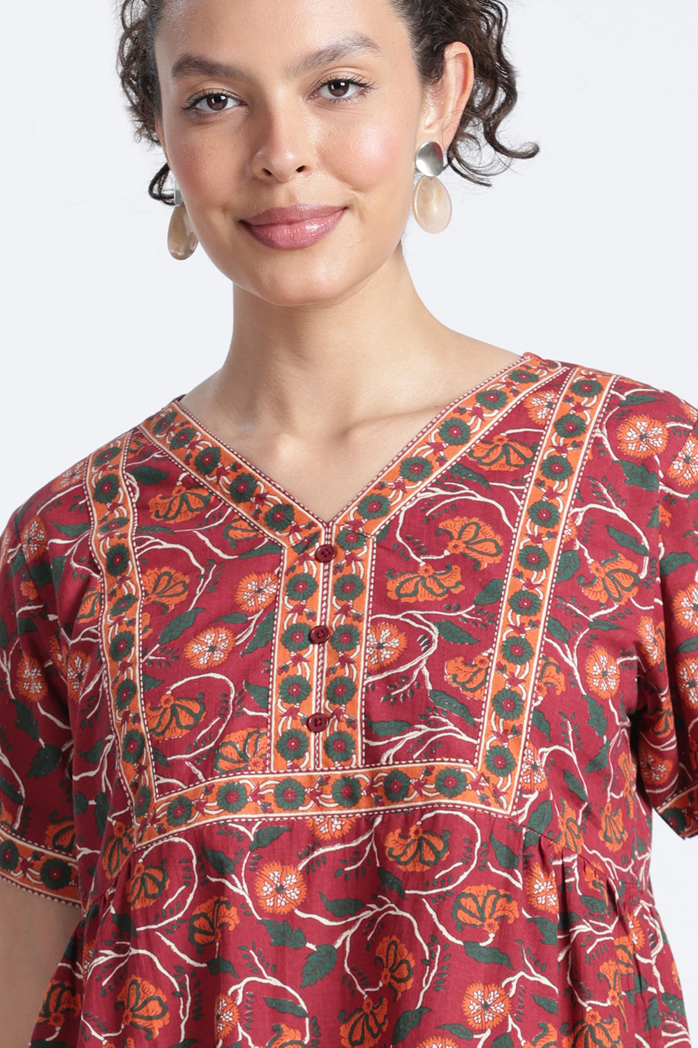 Naidu Hall Women’s Printed Cotton Nighty | Full-Length Daily Wear & Sleepwear Nightdress with V-Neck & Frock-Style Gathers
 - NB20