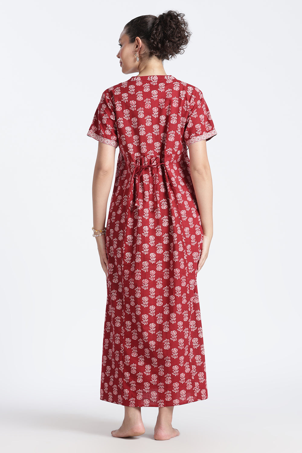 Naidu Hall Women’s Printed Cotton Nighty | Full-Length Daily Wear & Sleepwear Nightdress with Square Neck & Mandarin Collar
 - NB23