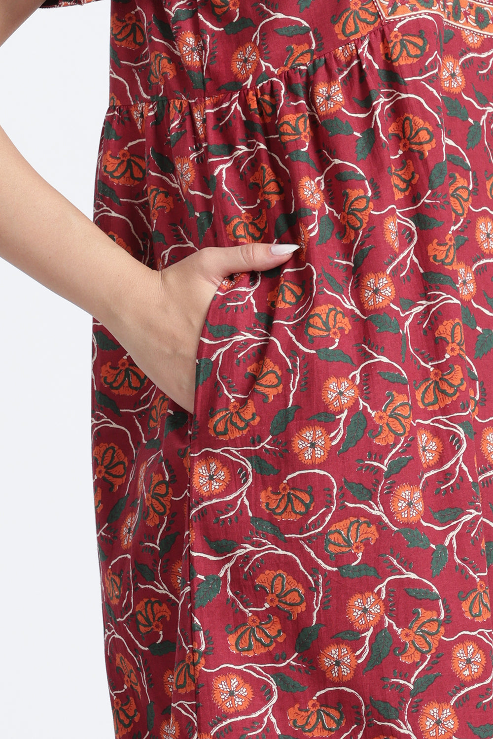 Naidu Hall Women’s Printed Cotton Nighty | Full-Length Daily Wear & Sleepwear Nightdress with V-Neck & Frock-Style Gathers
 - NB20