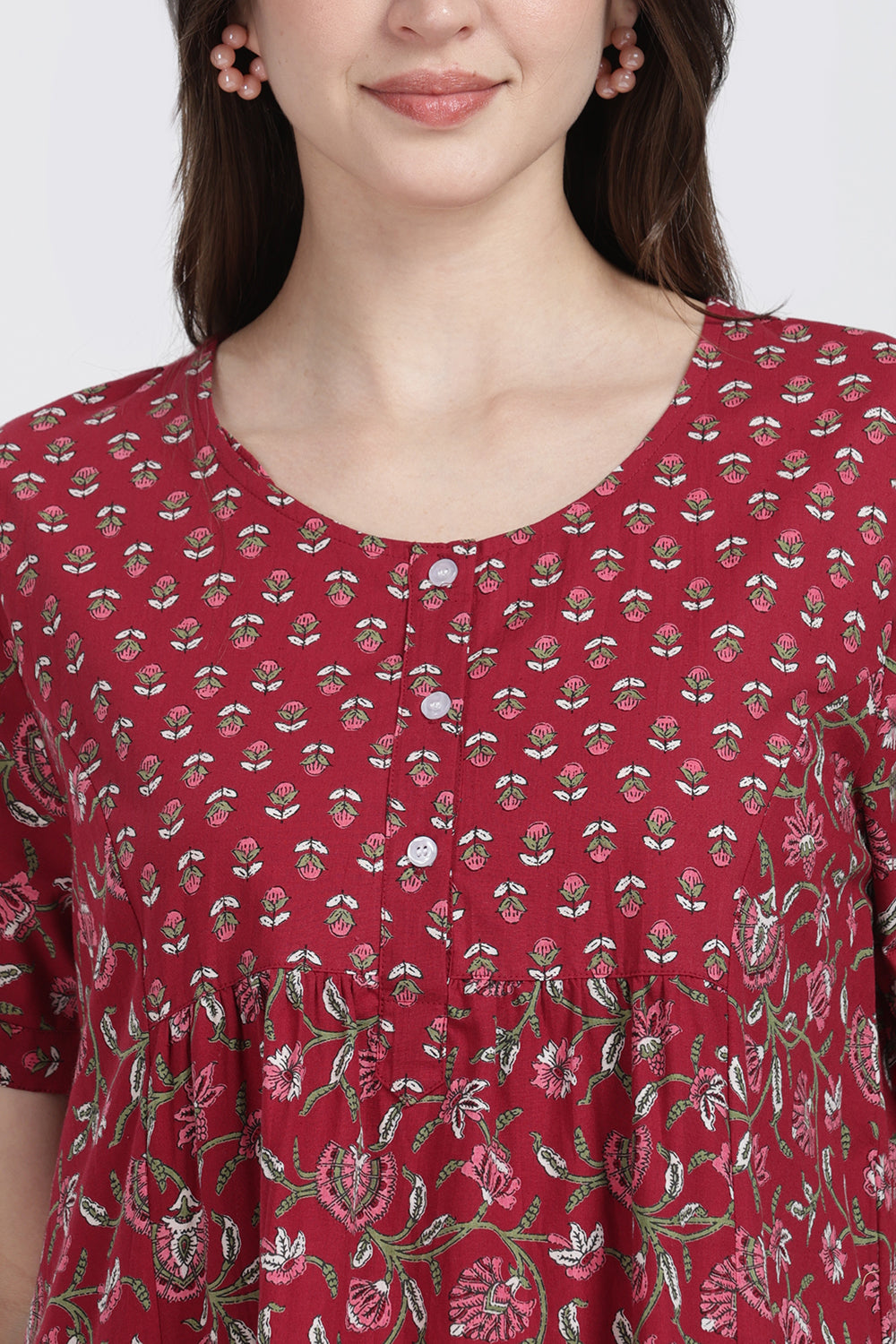 Naidu Hall Women’s Floral Printed Cotton Blend Nighty | Full-Length Round Neck Daily Wear Nightdress
 - NB14