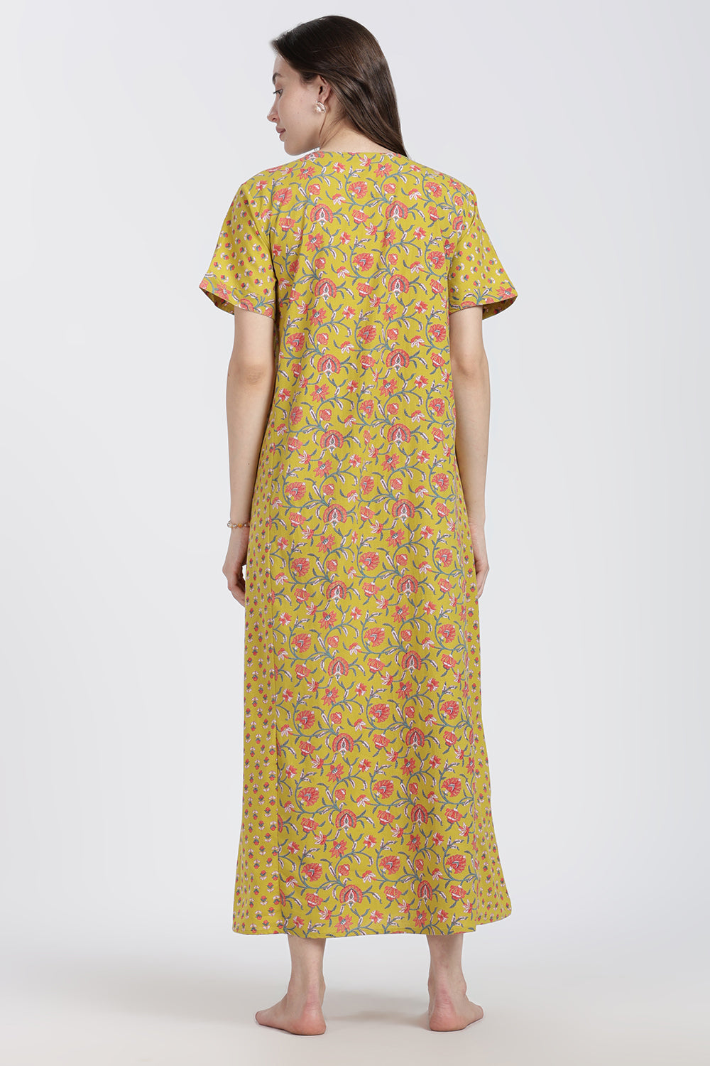 Naidu Hall Women’s Floral Printed Cotton Blend Nighty | Full-Length Round Neck Daily Wear Nightdress
 - NB15