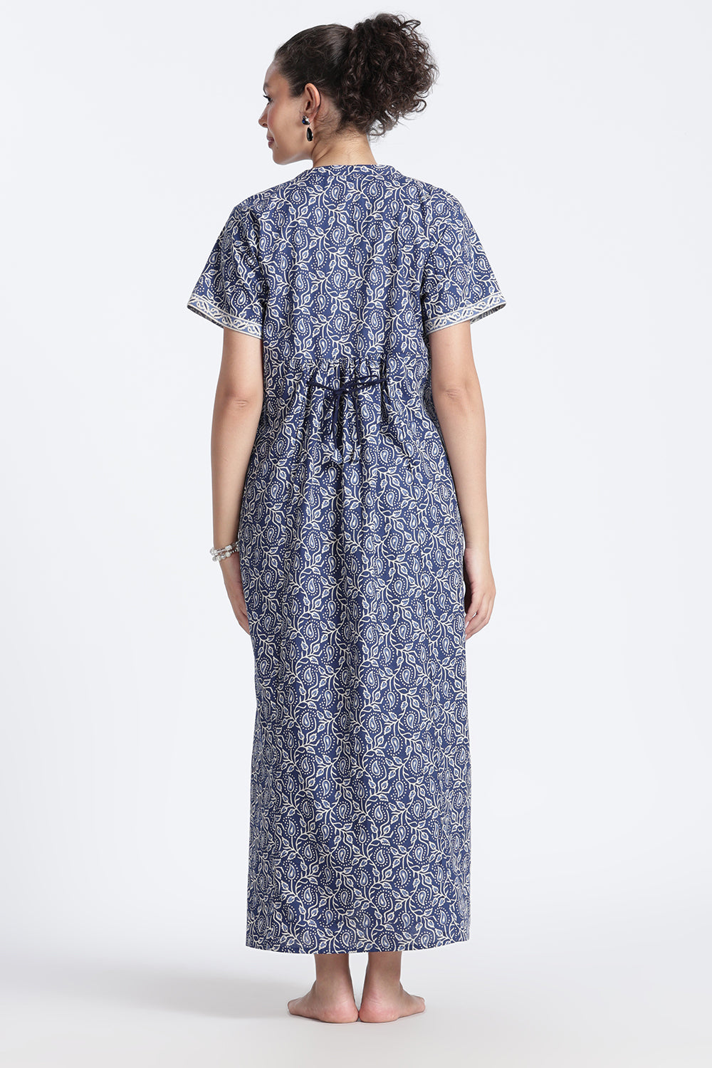 Naidu Hall Women’s Printed Cotton Nighty | Full-Length Daily Wear & Sleepwear Nightdress with Square Neck & Mandarin Collar
 - NB22