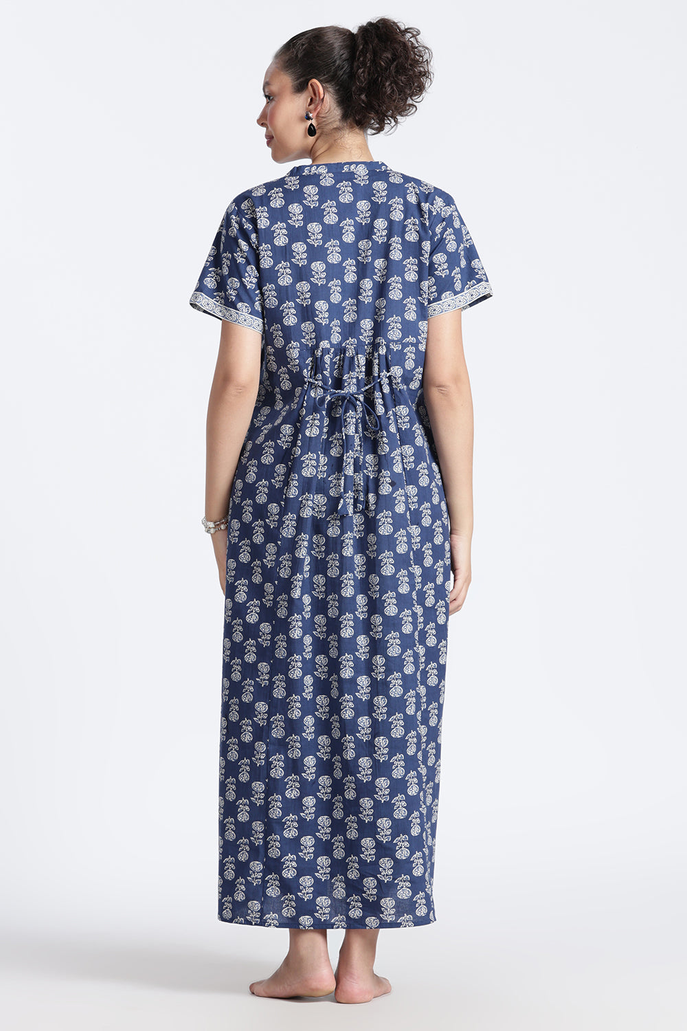 Naidu Hall Women’s Printed Cotton Nighty | Full-Length Daily Wear & Sleepwear Nightdress with Square Neck & Mandarin Collar
 - NB23