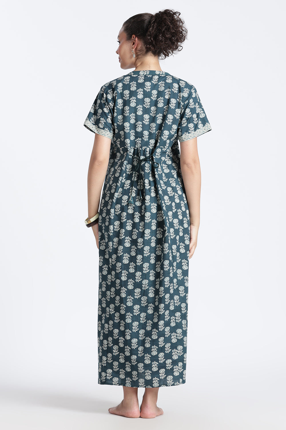 Naidu Hall Women’s Printed Cotton Nighty | Full-Length Daily Wear & Sleepwear Nightdress with Square Neck & Mandarin Collar
 - NB23