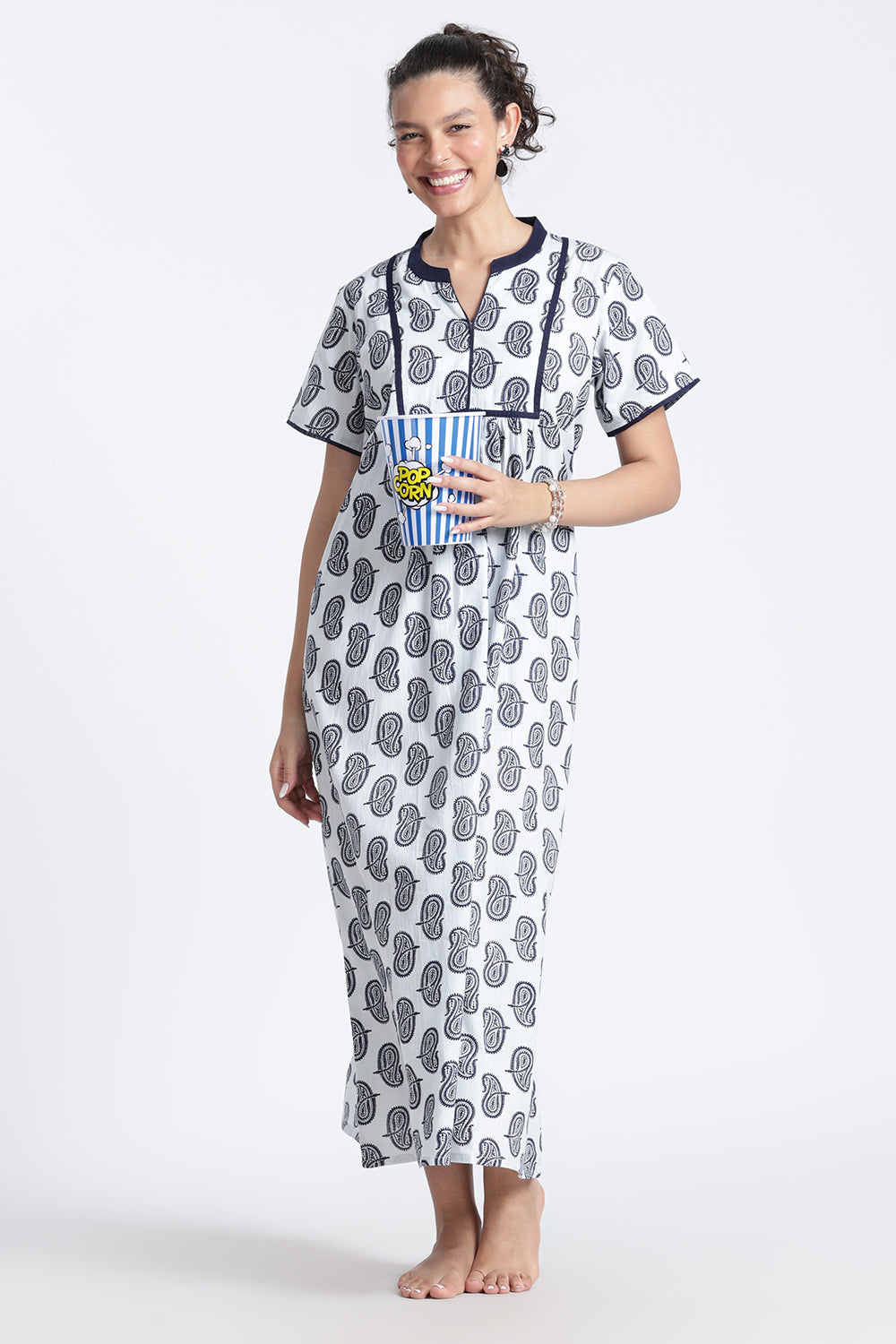 Naidu Hall Women’s Printed Cotton Nighty | Full-Length Daily Wear & Sleepwear Nightdress with V-Neck & Frock-Style Gathers
 - NB21