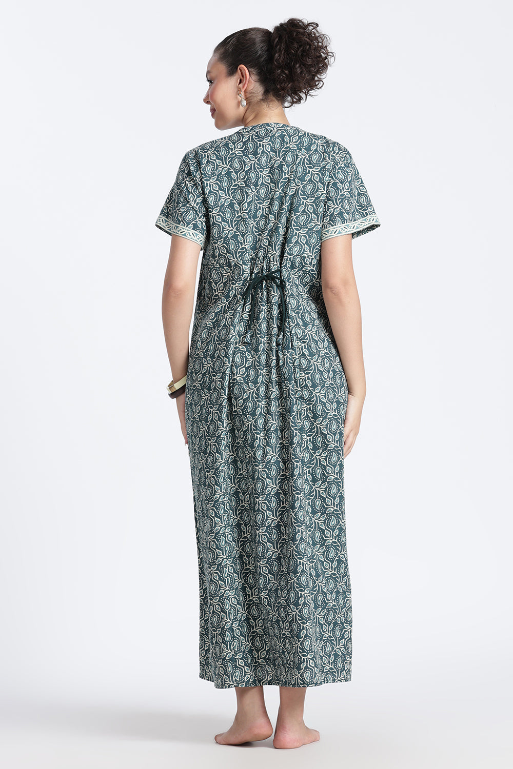 Naidu Hall Women’s Printed Cotton Nighty | Full-Length Daily Wear & Sleepwear Nightdress with Square Neck & Mandarin Collar
 - NB22