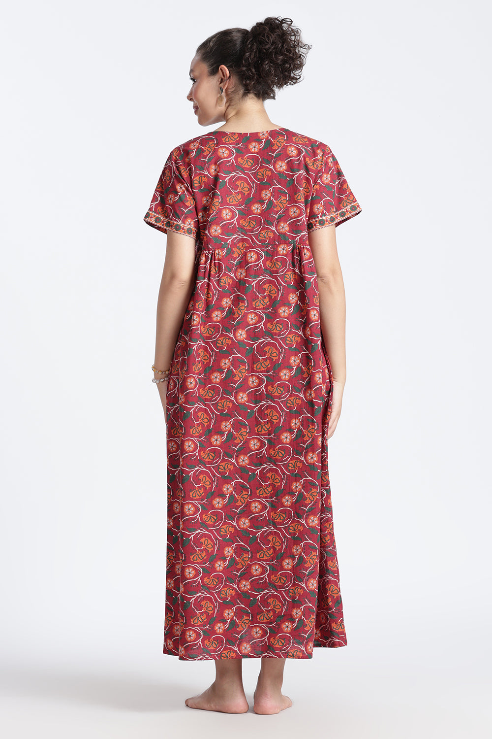 Naidu Hall Women’s Printed Cotton Nighty | Full-Length Daily Wear & Sleepwear Nightdress with V-Neck & Frock-Style Gathers
 - NB20