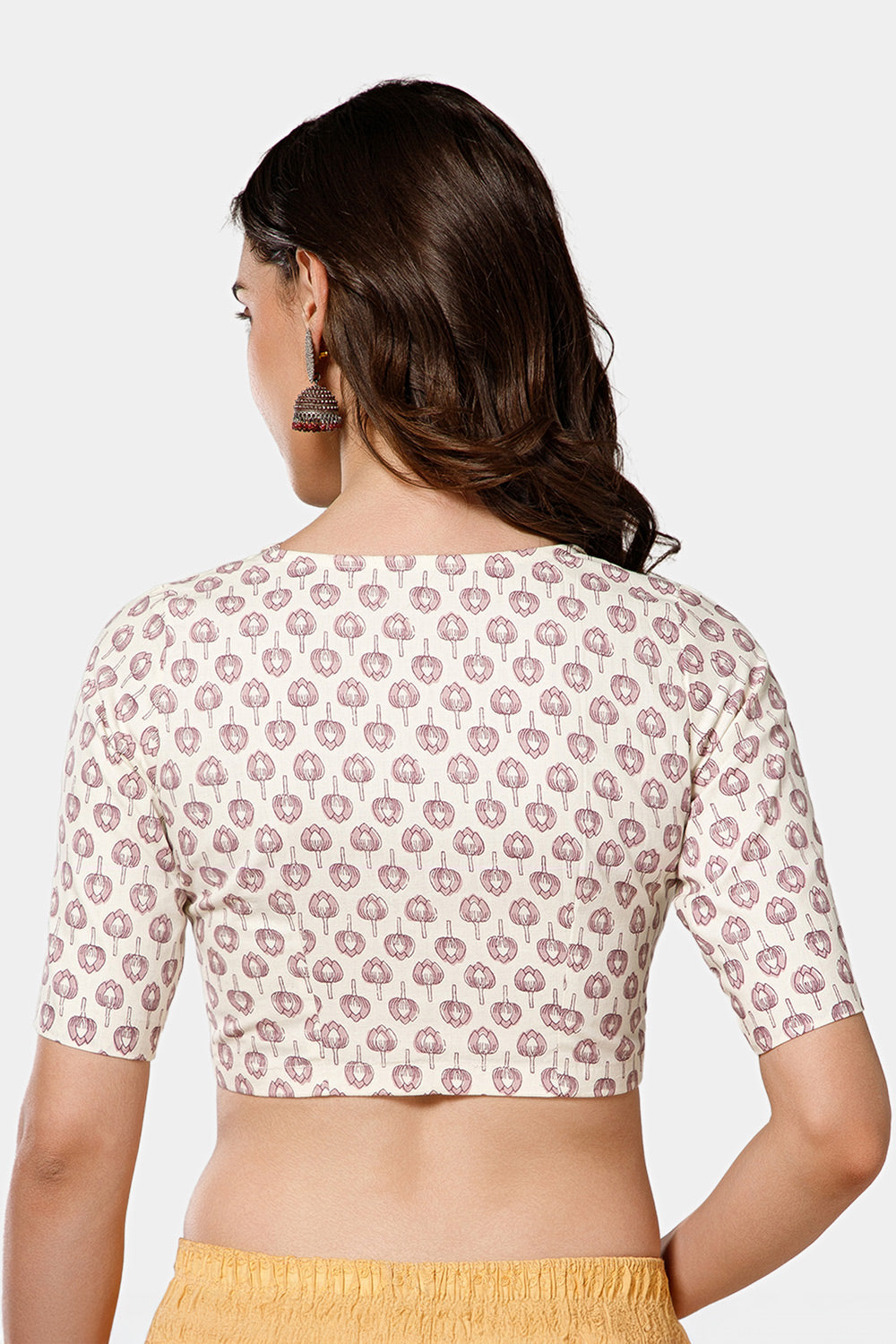 Naidu Hall Women’s Jaipur Printed Cotton Blouse | Lapel Collar, Front Button Closure, Elbow Sleeves - BU21