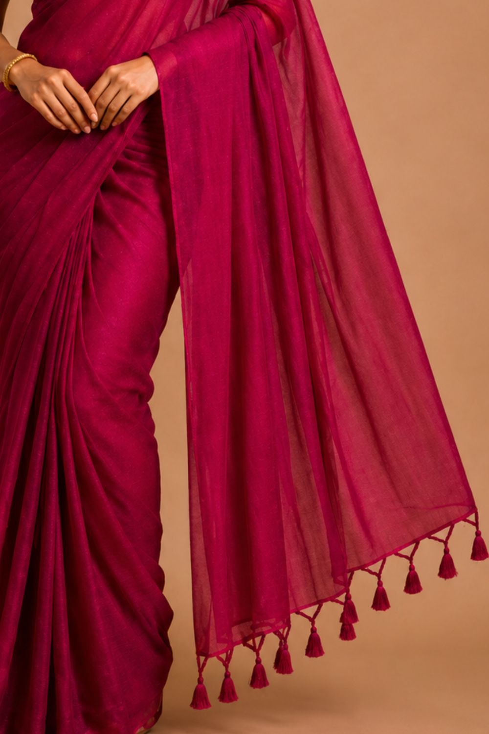 Naidu Hall Women's Magenta Khadi Cotton Blend Solid Saree with Blouse | Lightweight Ethnic Wear Saree - G359