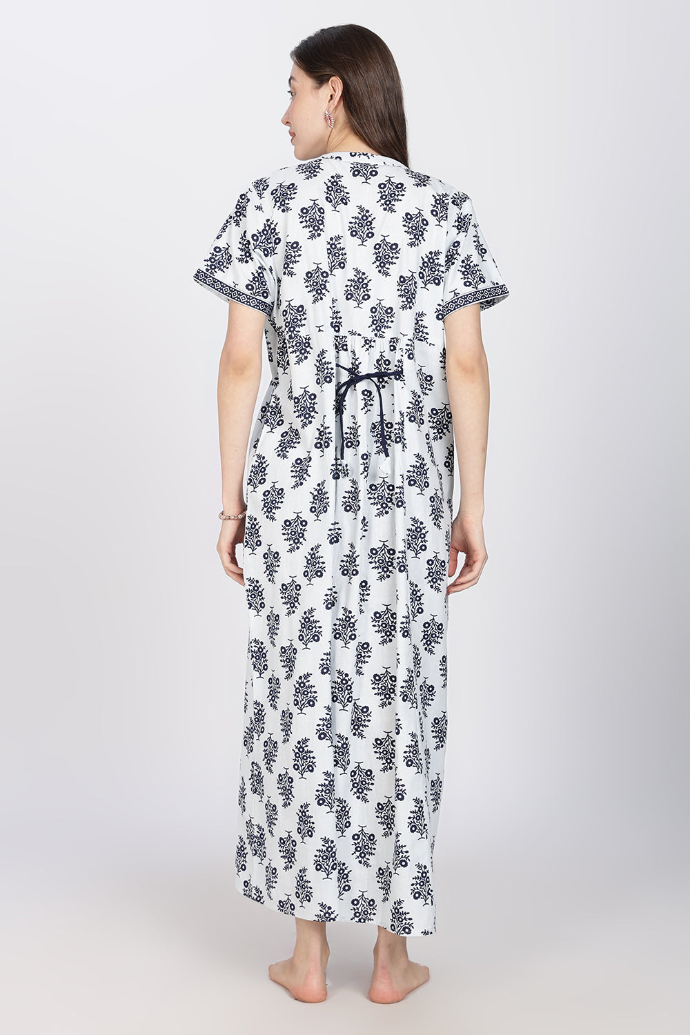 Naidu Hall Women's Printed Cotton Nighty | Full-Length Daily Wear & Sleepwear Nightdress with Square Neck & Mandarin Collar
 - NB24