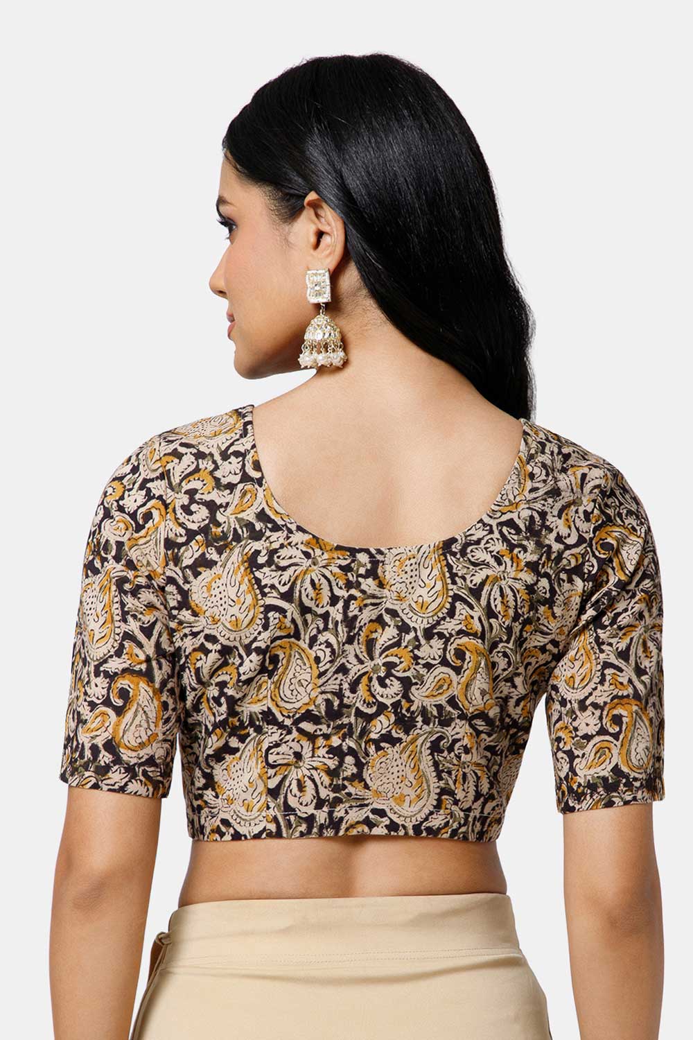 Naidu Hall Women’s Cotton Blouse – U-Neck Front Open Blouse with Princess Cut & Elbow Sleeves | Everyday Ethnic Wear - BU17-K6