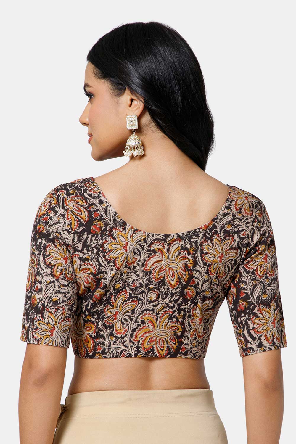 Naidu Hall Women’s Cotton Blouse – U-Neck Front Open Blouse with Princess Cut & Elbow Sleeves | Everyday Ethnic Wear - BU17-K6