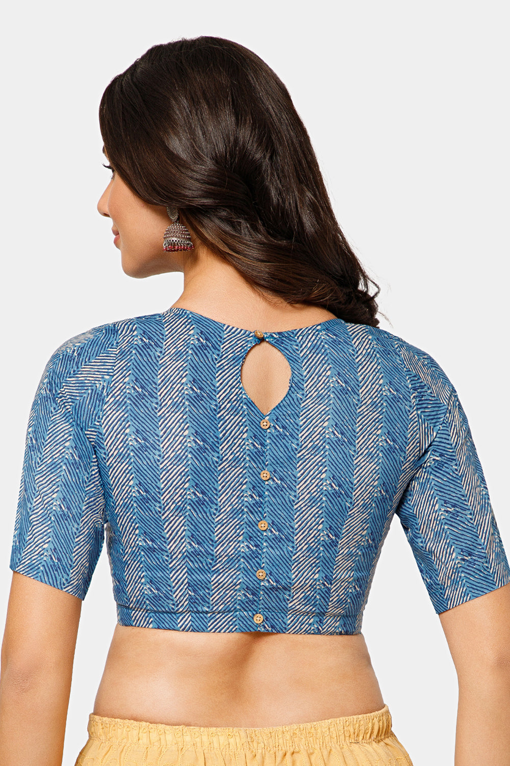 Naidu Hall Women’s Jaipur Cotton Printed Front-Open Blouse | Curved V-Neck, Elbow Sleeves, Regular Fit - BU23