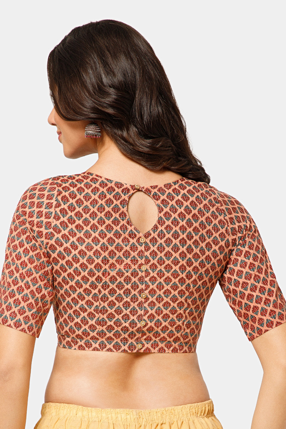 Naidu Hall Women’s Jaipur Cotton Printed Front-Open Blouse | Curved V-Neck, Elbow Sleeves, Regular Fit - BU23