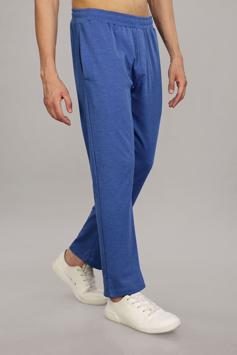 Enhance  Men's Cotton Blend Knitted Track Pants with Zipper Pocket and Drawstring Daily Wear & Sleepwear  - Blue Melange - TP03