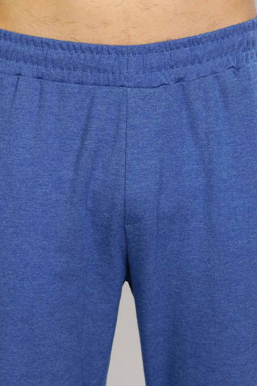 Enhance  Men's Cotton Blend Knitted Track Pants with Zipper Pocket and Drawstring Daily Wear & Sleepwear  - Blue Melange - TP03
