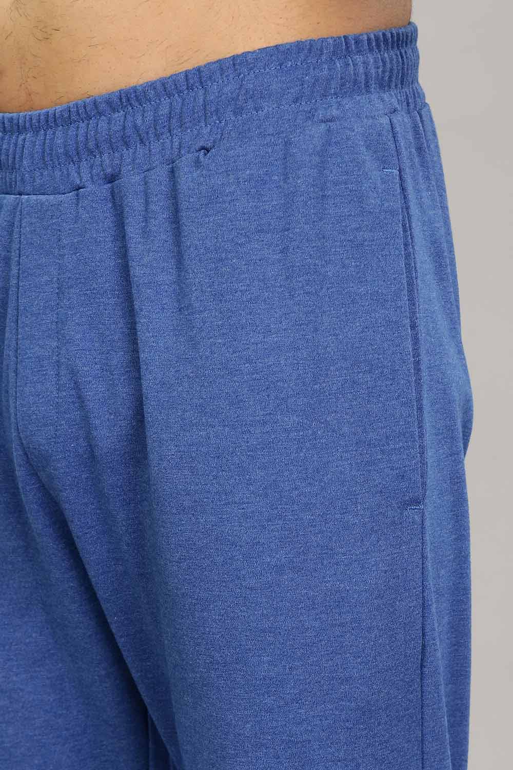 Enhance  Men's Cotton Blend Knitted Track Pants with Zipper Pocket and Drawstring Daily Wear & Sleepwear  - Blue Melange - TP03