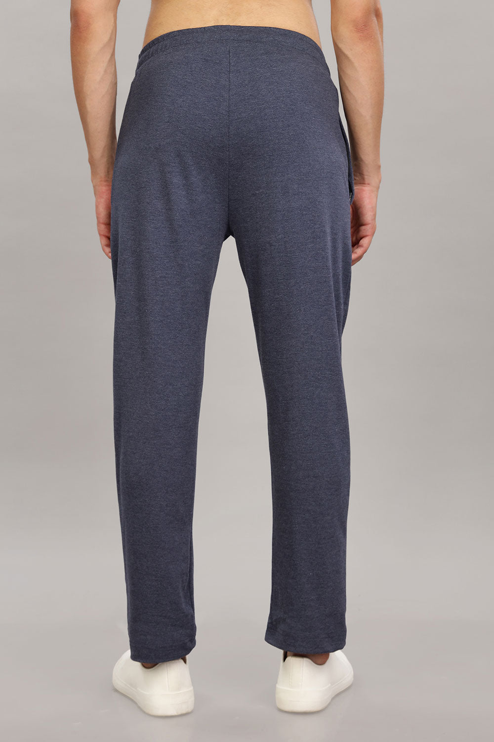Enhance  Men's Cotton Blend Knitted Track Pants with Zipper Pocket and Drawstring Daily Wear & Sleepwear  - Navy Blue Melange- TP02