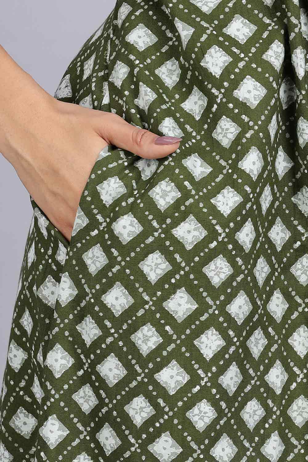Naidu Hall Women's A-Line Nighty with Round Neck Front Button Placket and Lace Detailed Yoke - Green - NA11