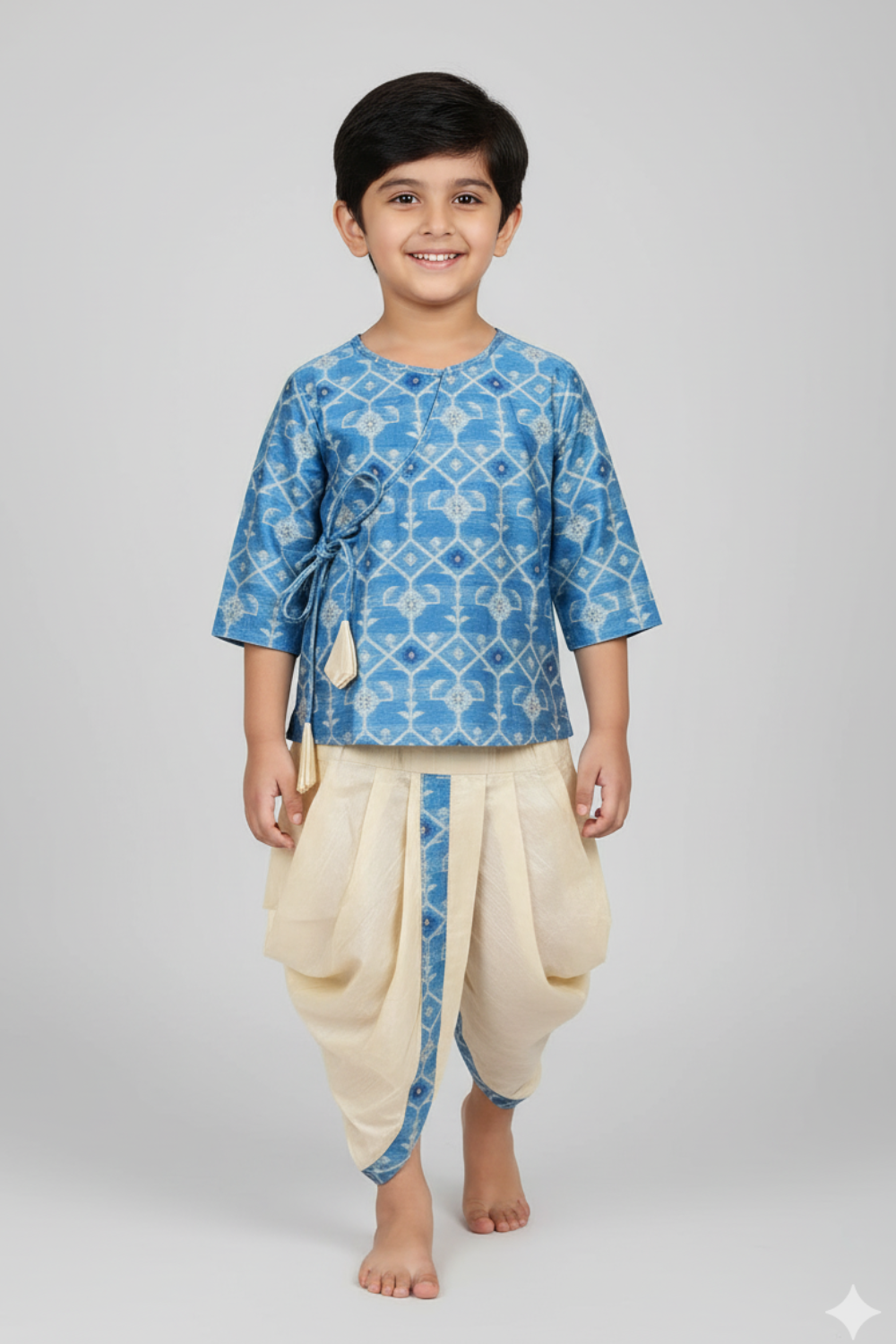 Navkrish Boys Cotton Kurta Dhoti Set – Jamdhani Traditional Wear - Blue - KD05