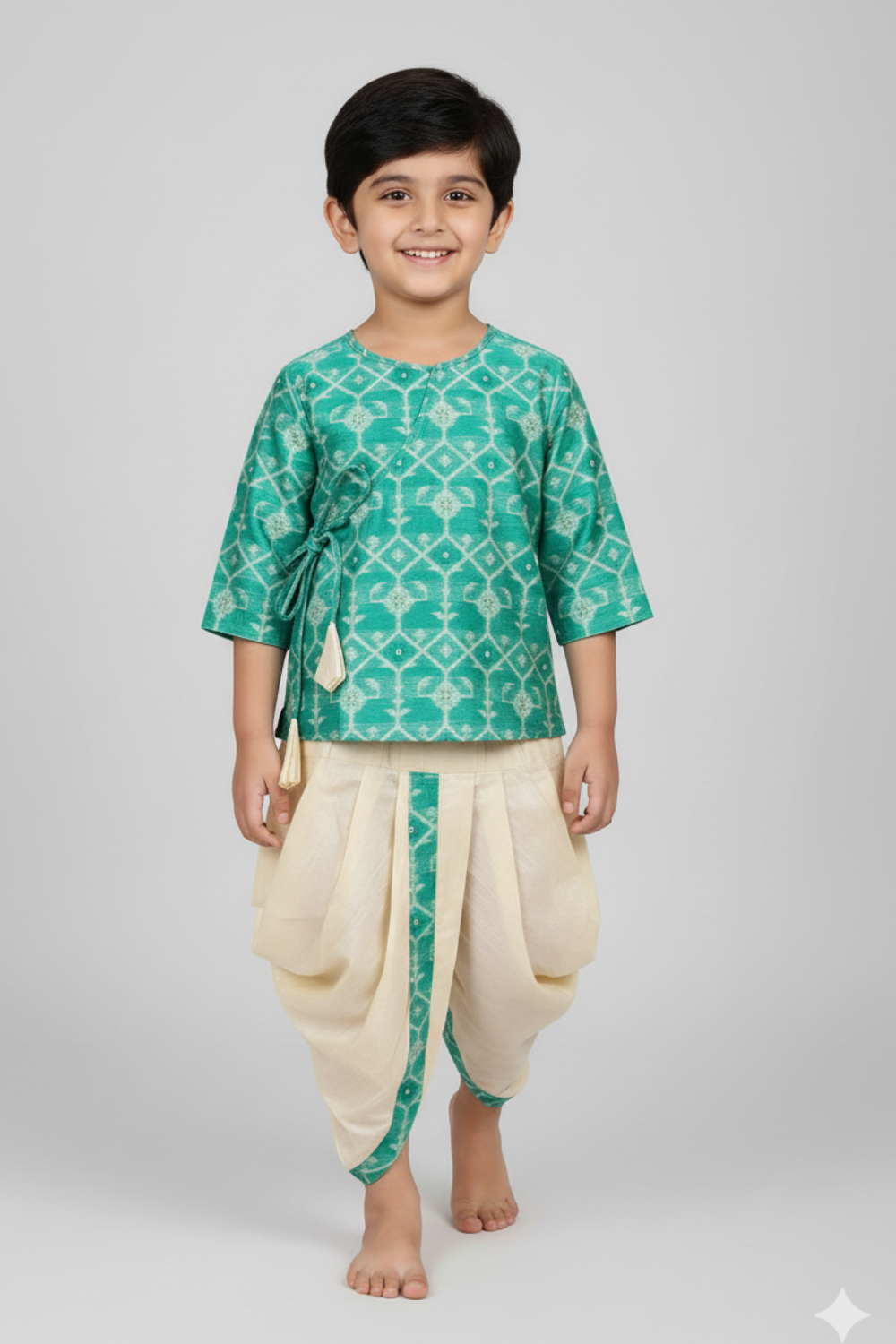 Navkrish Boys Cotton Kurta Dhoti Set – Jamdhani Traditional Wear - Green - KD05