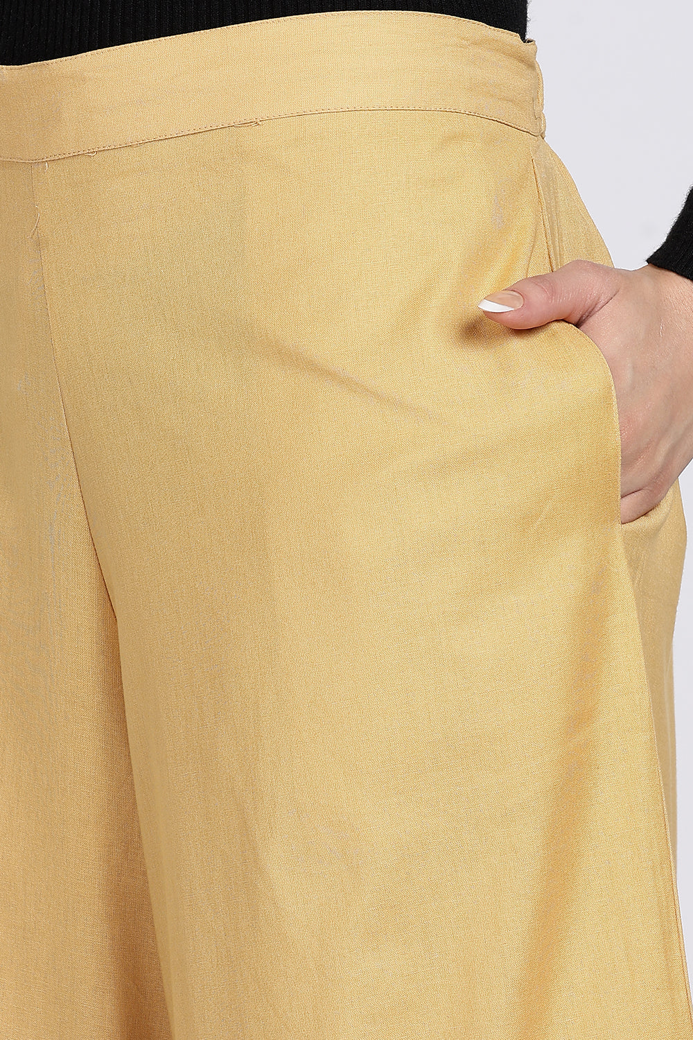 Mythri Women’s Wide-Leg Pant – Cotton Blend Everyday Wear with Pintuck and Lace Insert | Comfortable & Elegant - TD01