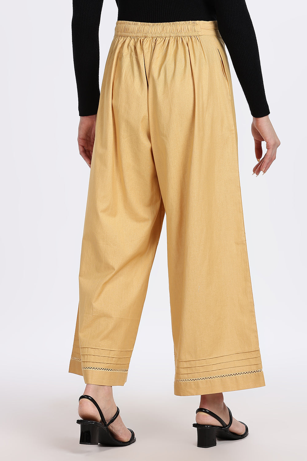 Mythri Women’s Wide-Leg Pant – Cotton Blend Everyday Wear with Pintuck and Lace Insert | Comfortable & Elegant - TD01