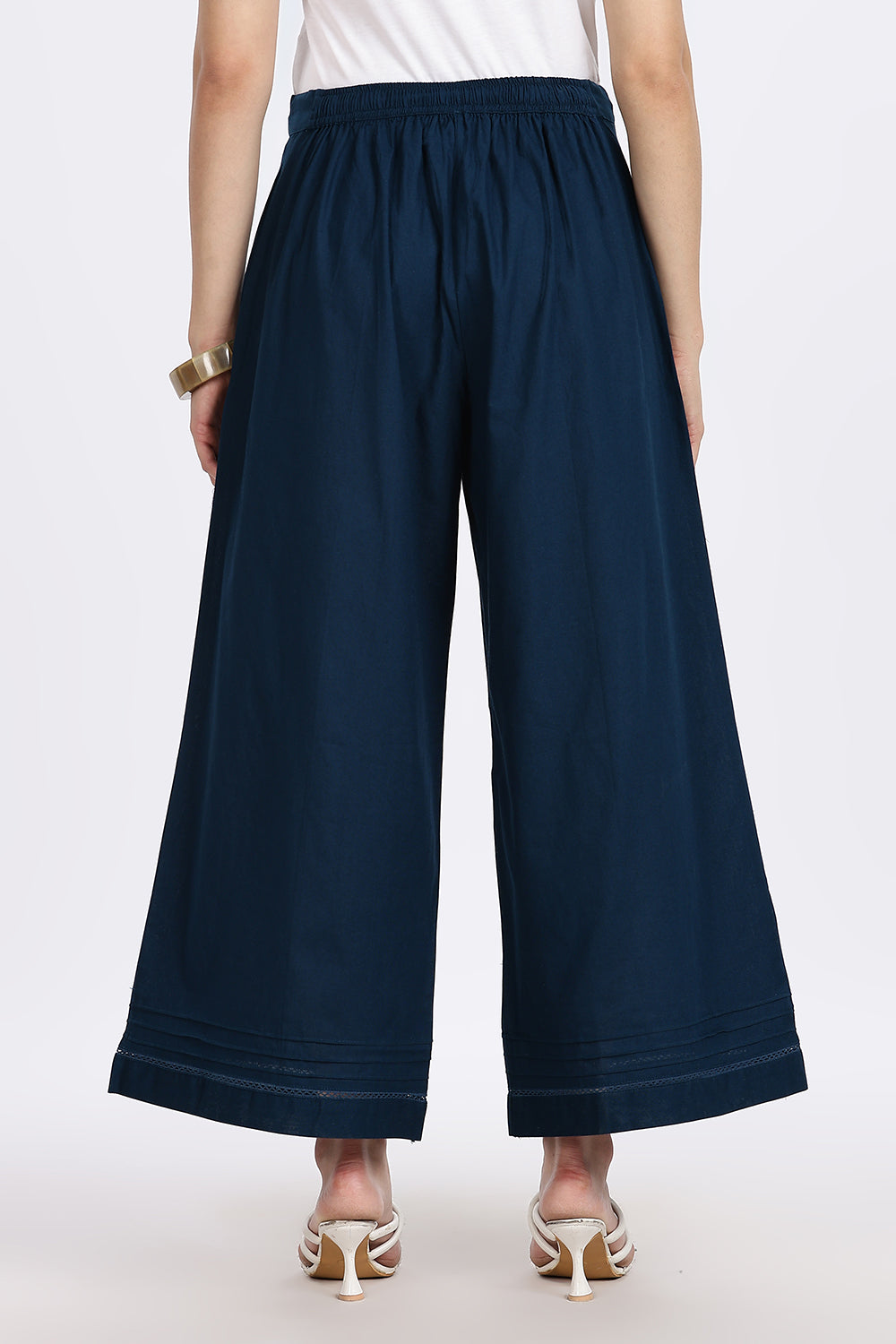 Mythri Women’s Wide-Leg Pant – Cotton Blend Everyday Wear with Pintuck and Lace Insert | Comfortable & Elegant - TD01
