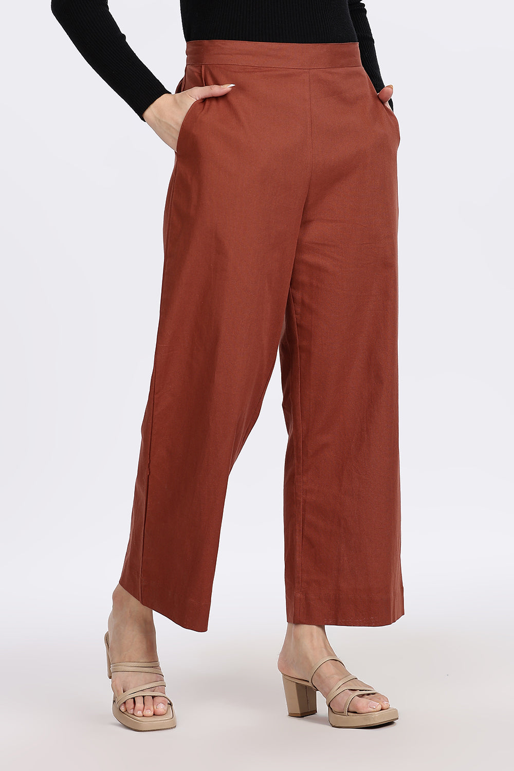 Mythri Women’s Straight Wide-Leg Pant – Cotton Blend Everyday Wear with Drawstring and Pockets | Comfortable & Elegant - TD02