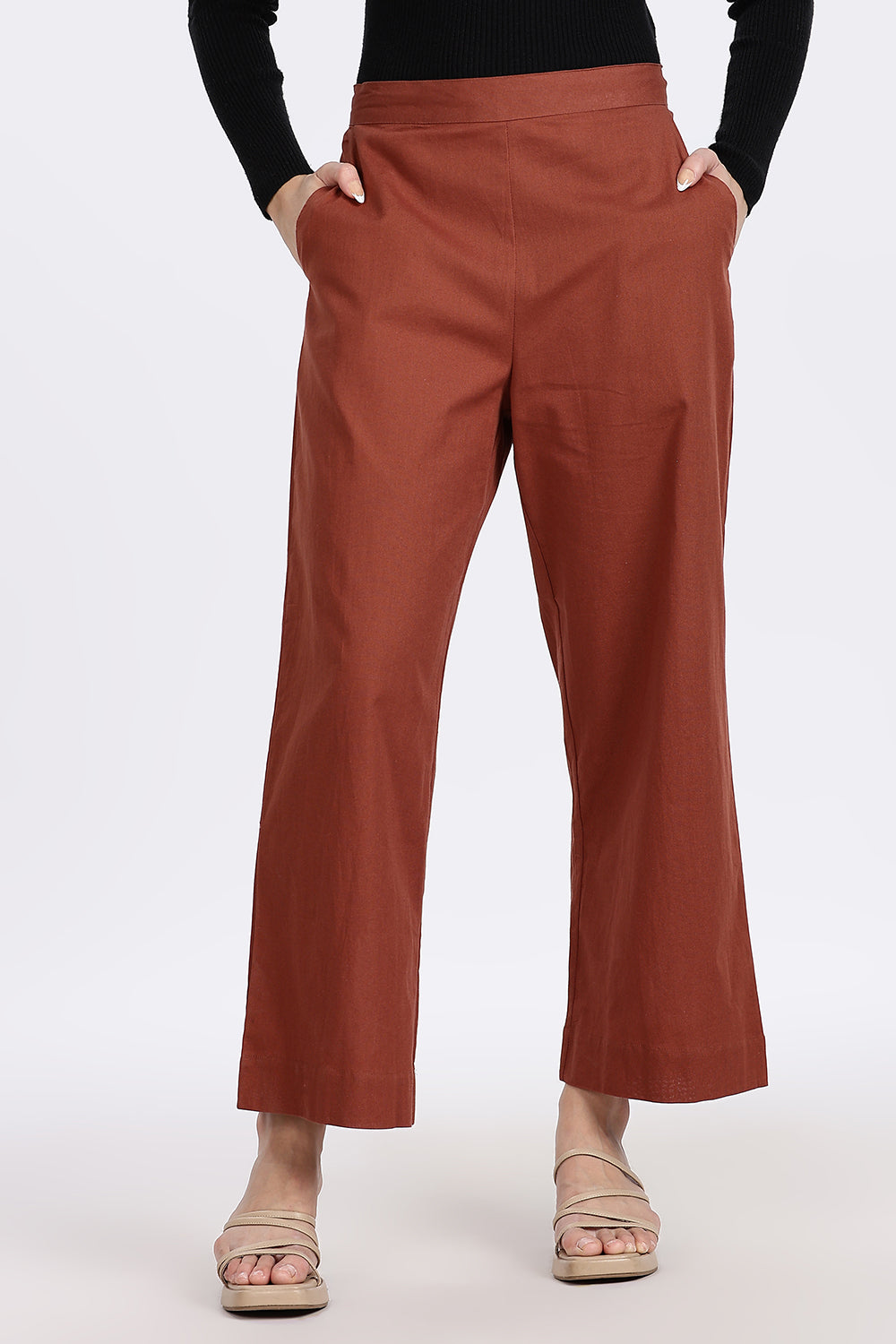 Mythri Women’s Straight Wide-Leg Pant – Cotton Blend Everyday Wear with Drawstring and Pockets | Comfortable & Elegant - TD02