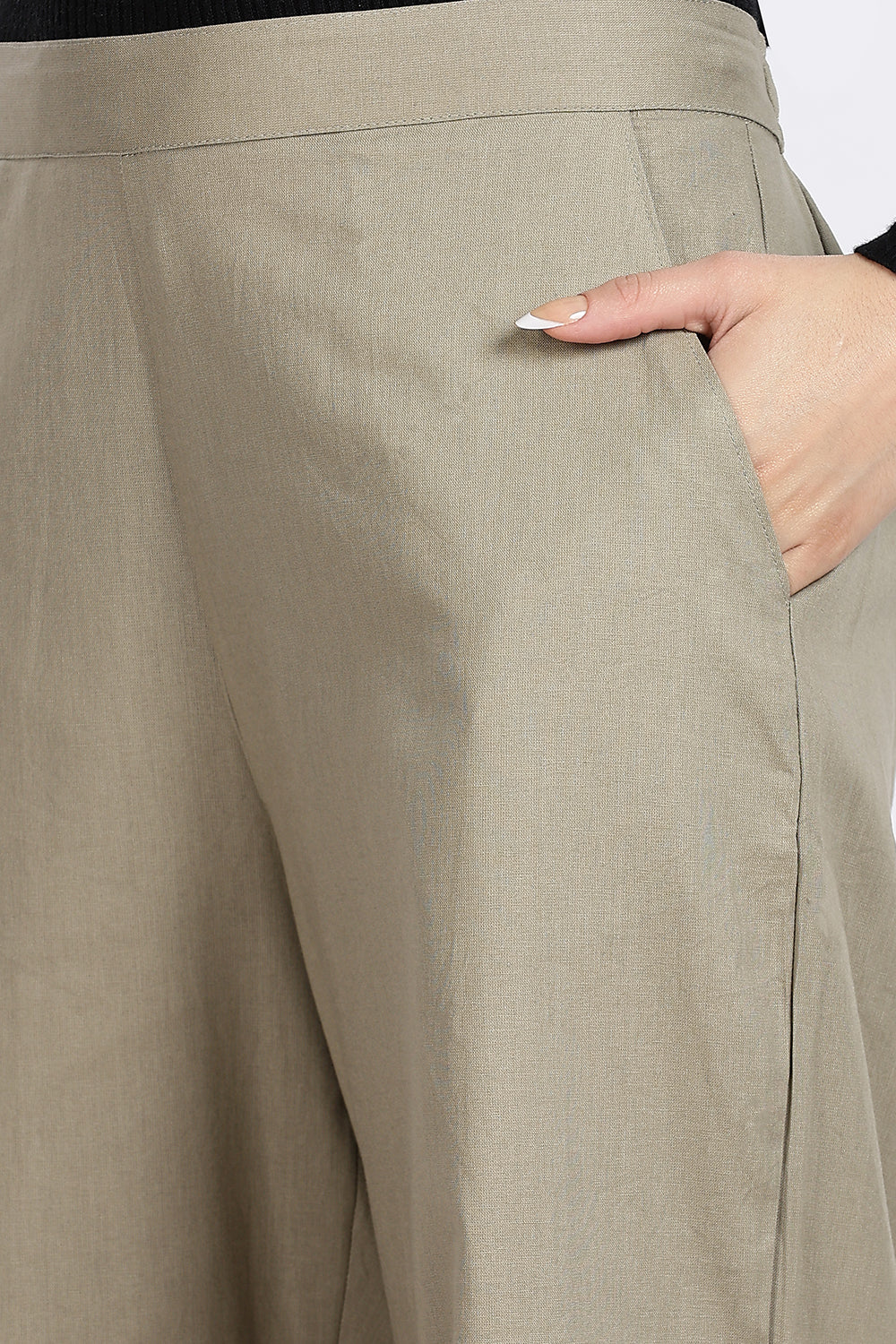 Mythri Women’s Straight Wide-Leg Pant – Cotton Blend Everyday Wear with Drawstring and Pockets | Comfortable & Elegant - TD02