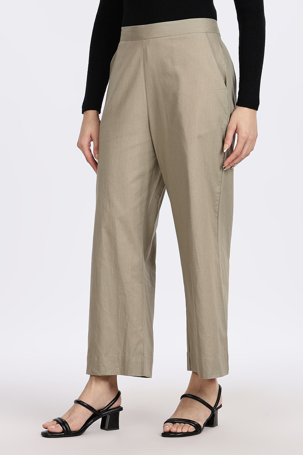 Mythri Women’s Straight Wide-Leg Pant – Cotton Blend Everyday Wear with Drawstring and Pockets | Comfortable & Elegant - TD02