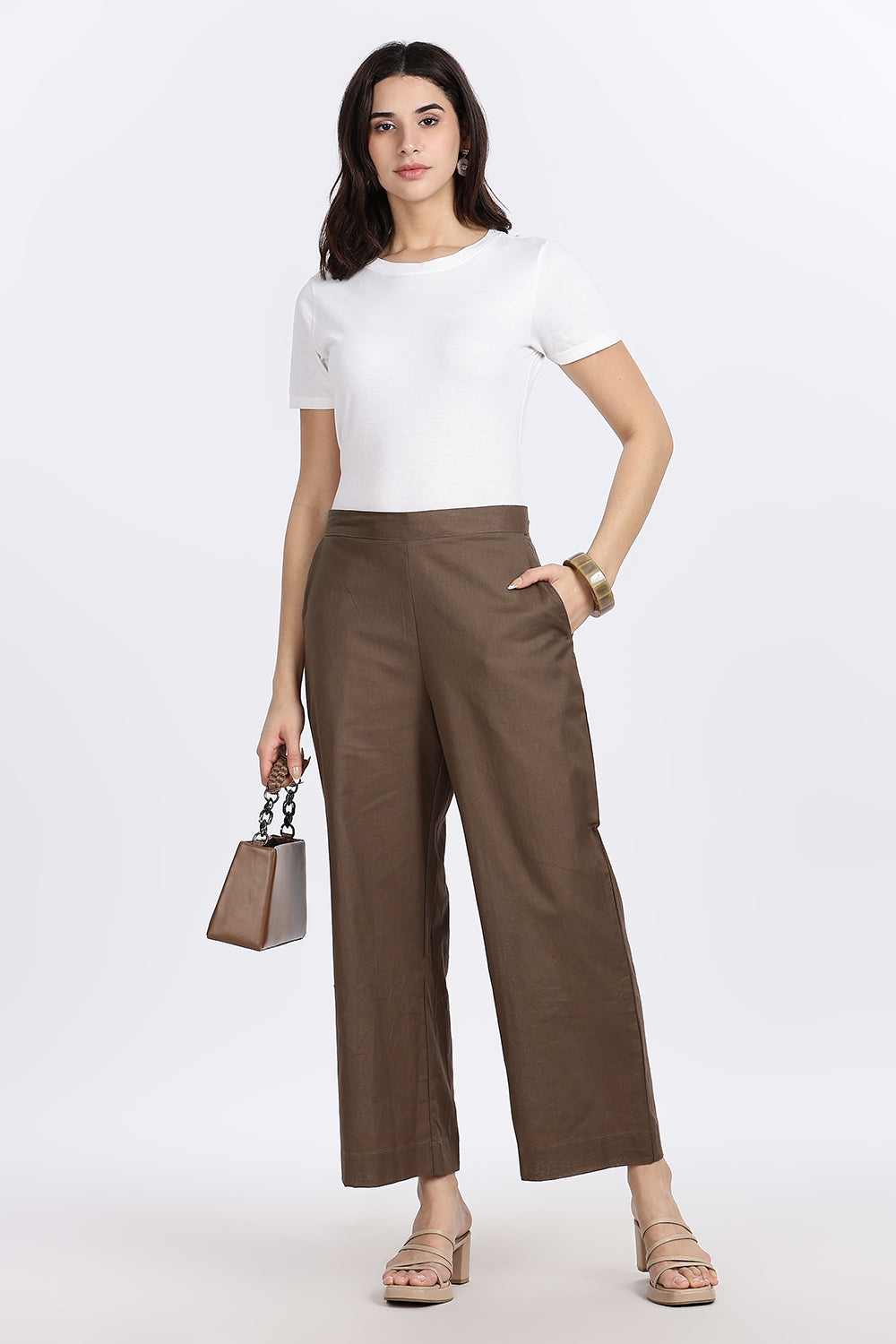 Mythri Women’s Straight Wide-Leg Pant – Cotton Blend Everyday Wear with Drawstring and Pockets | Comfortable & Elegant - TD02