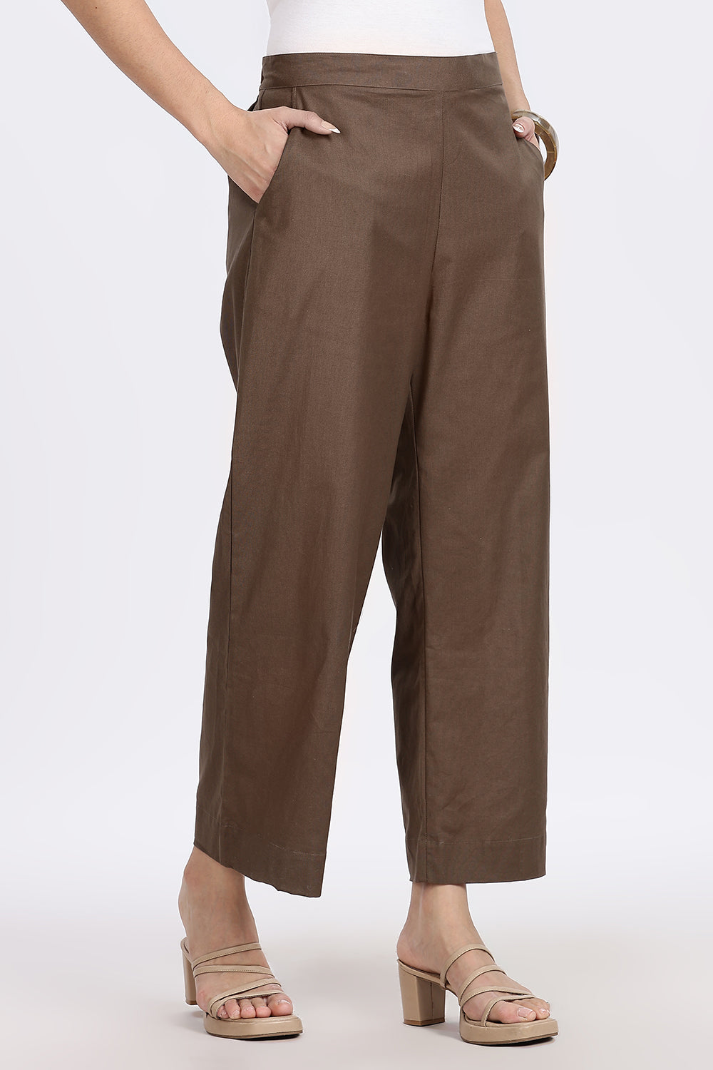 Mythri Women’s Straight Wide-Leg Pant – Cotton Blend Everyday Wear with Drawstring and Pockets | Comfortable & Elegant - TD02