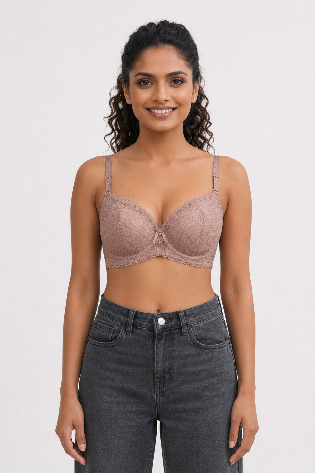 Women's Heavy Push-Up Lace Bra | Underwired Seamless Padded Bra for Women | Low Coverage Cotton Blend Fashion Bra - 9003
