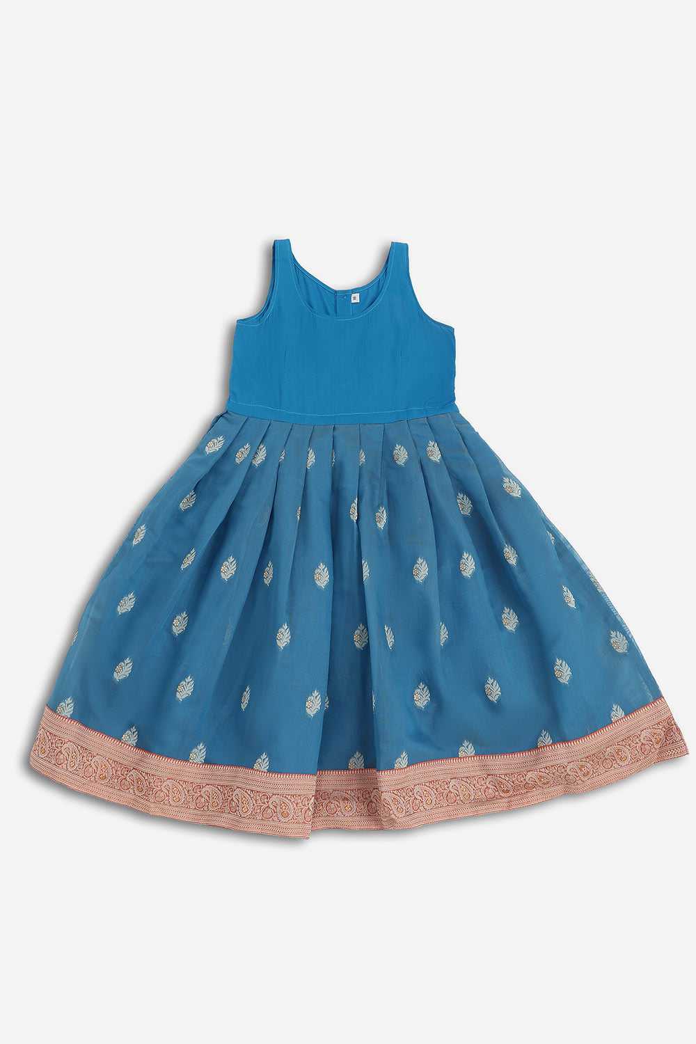 Chittythalli Girls Chanderi Pavadai Set – Asymmetrical Embroidered Top with Knife Pleated Skirt | Traditional Ethnic Wear for Girls - PS11