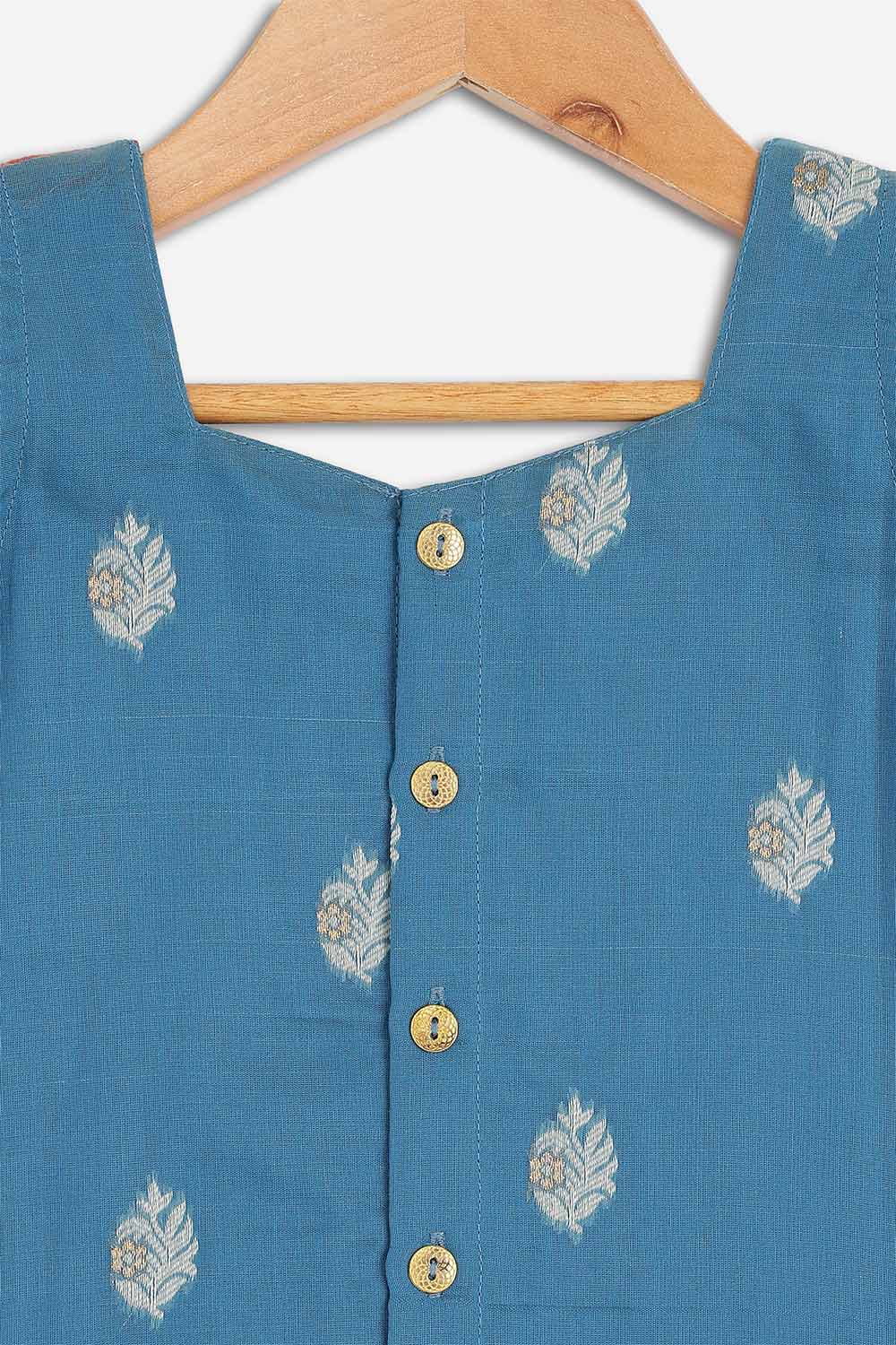 Chittythalli Girls Chanderi Pavadai Set – Asymmetrical Embroidered Top with Knife Pleated Skirt | Traditional Ethnic Wear for Girls - PS11