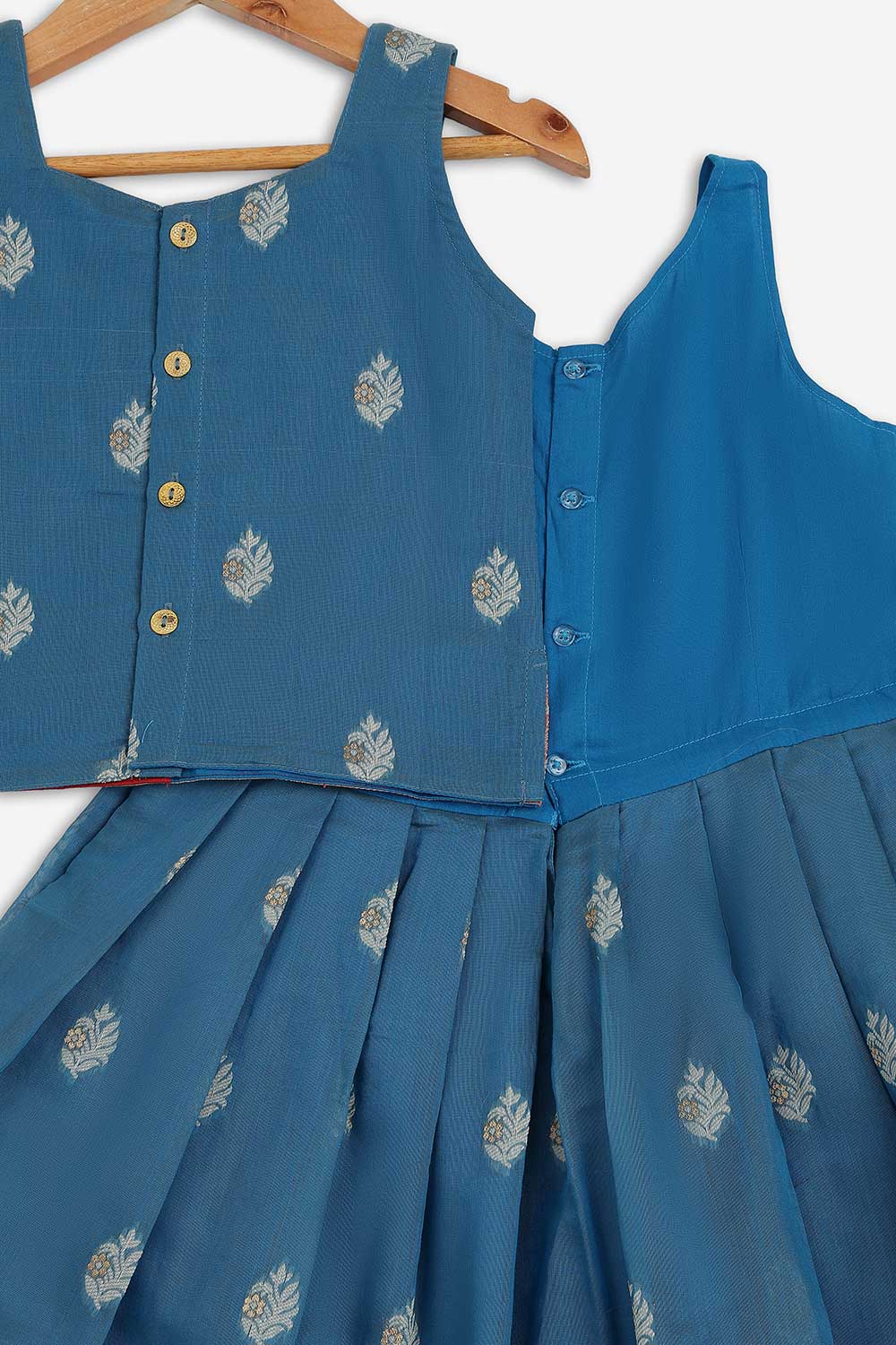 Chittythalli Girls Chanderi Pavadai Set – Asymmetrical Embroidered Top with Knife Pleated Skirt | Traditional Ethnic Wear for Girls - PS11