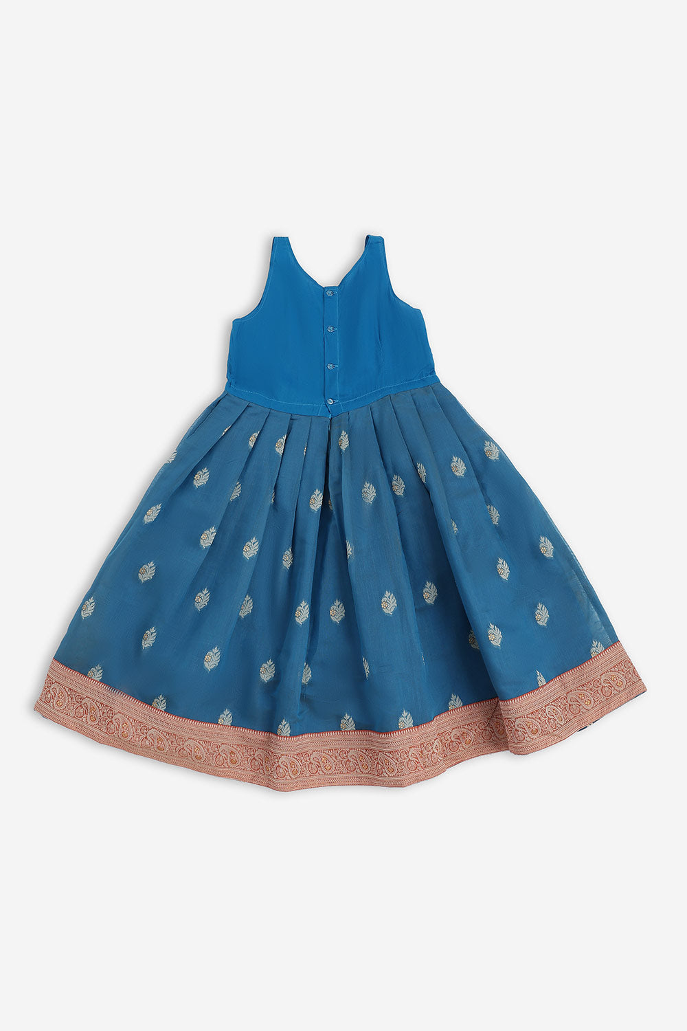 Chittythalli Girls Chanderi Pavadai Set – Asymmetrical Embroidered Top with Knife Pleated Skirt | Traditional Ethnic Wear for Girls - PS11